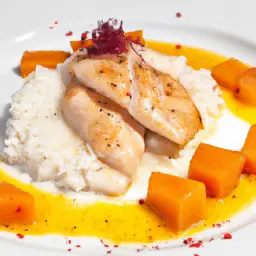 Hähnchenbrust in Orangensauce mit Reis